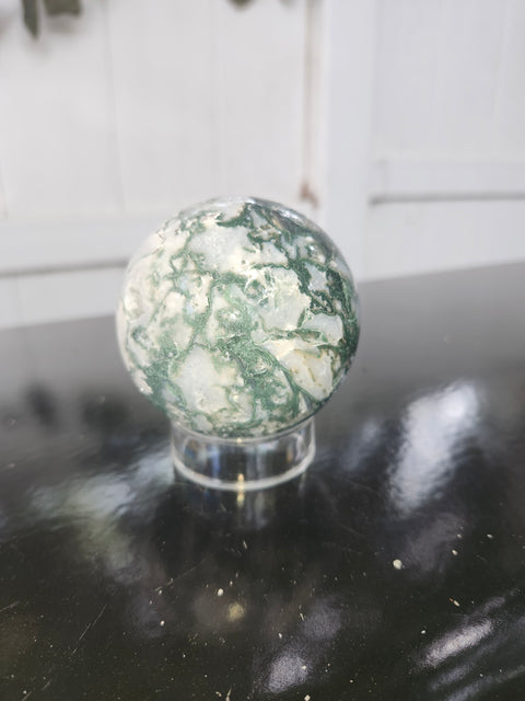 Moss agate sphere! 15 ounce, 68.1mm, 2.68 inch