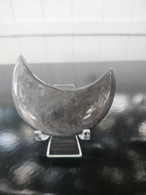 Silver obsidian moon! 4.7 ounces, 3.4 inches long, 1.5 wide