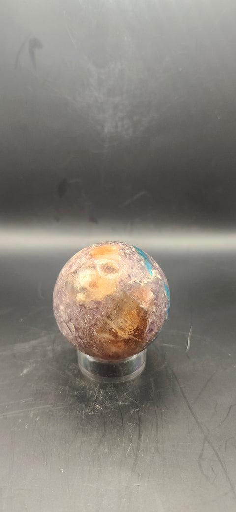 Blue apatite, lepidolite, Sunstone sphere. 49.9mm, 1.96 inches 5.3 ounces