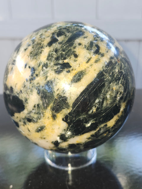 Mega Green sodalite sphere! 98.9mm, 3.89 inches, 3.8 pounds