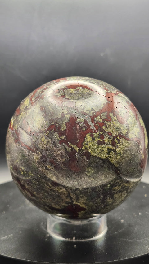 Dragon bloodstone sphere 73.2mm, 2.87 inches, 1.5 pounds