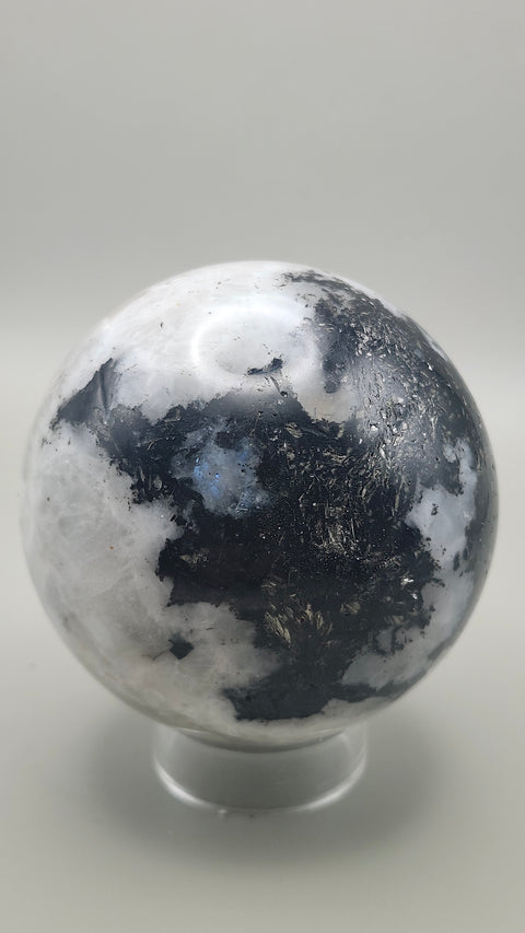 Rainbow moonstone sphere 65.2 mm, 2.56 inches, 13.4 ounces