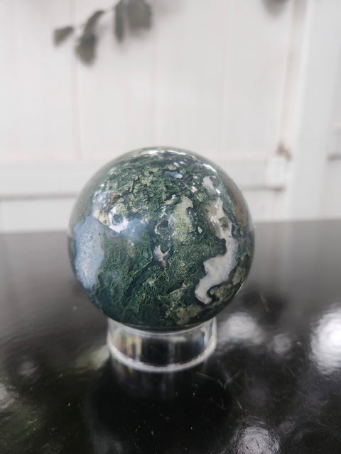 Moss agate sphere! 15 ounces, 68.7mm, 2.70 inches