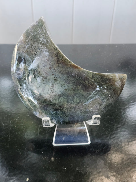 Moss agate moon! 4.59 inches, 12 ounces