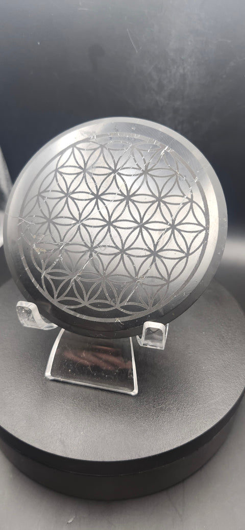 Shungite flower of life plate! 3.7 inches, 6 ounces