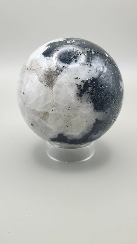 Rainbow moonstone sphere 65.2 mm, 2.56 inches, 13.4 ounces