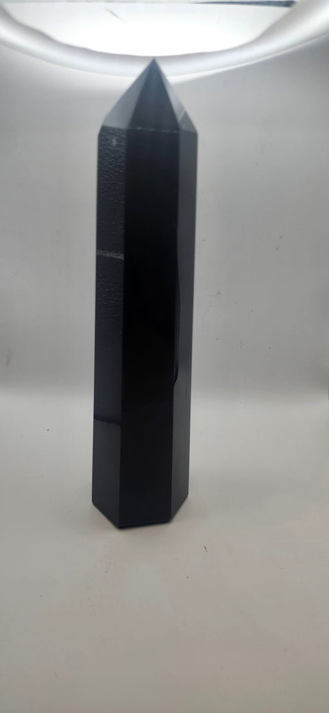 Black agate tower, 1.6 pounds, 8.5 inches tall