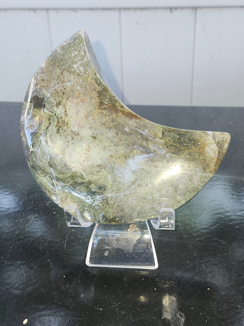 Moss agate moon! 4.59 inches, 12 ounces