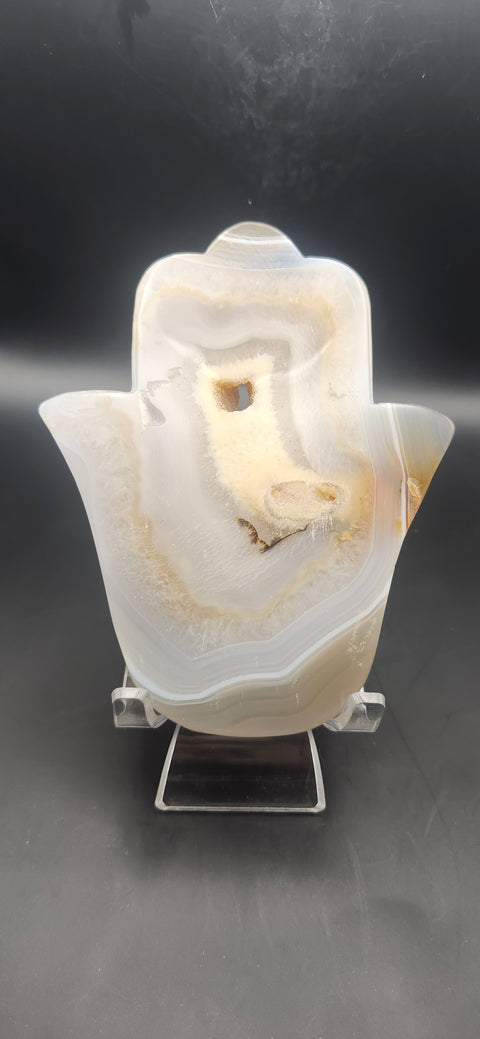 Druzy agate Hamsa hand. 7.5 ounces, 5 inches tall, 4 wide