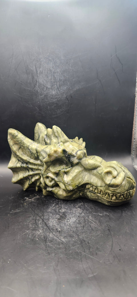 Serpentine dragon skull! 1.15 pounds, 4.5 inch head, 6.5 nose to horn