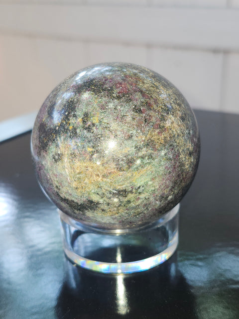 13 ounce ruby in kyanite sphere!! Uv reactive, 58 mm,2.3 inches