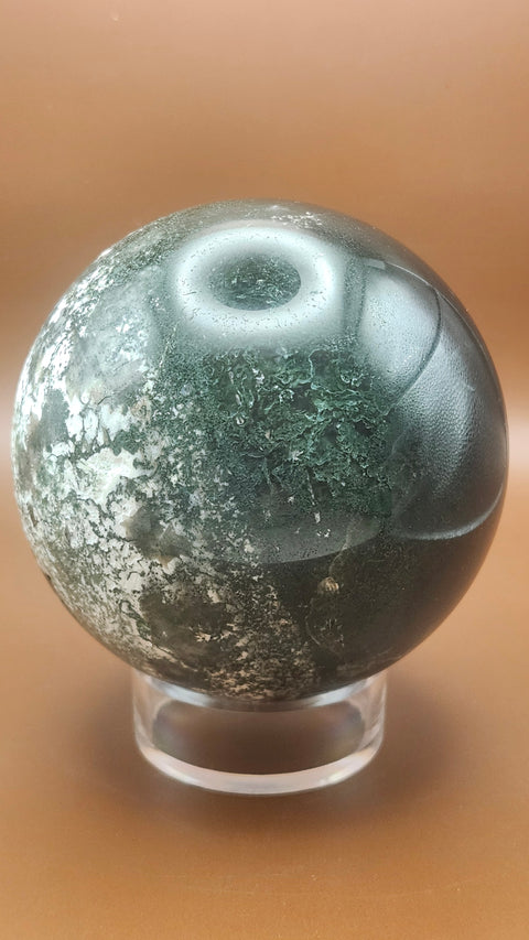 Moss agate sphere. 81.4mm,.3.20 inches, 1.9 inches