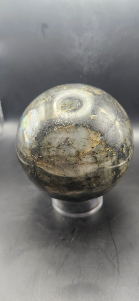 Large labradorite sphere. 88.5mm, 3.48 inches, 2.4 pounds!