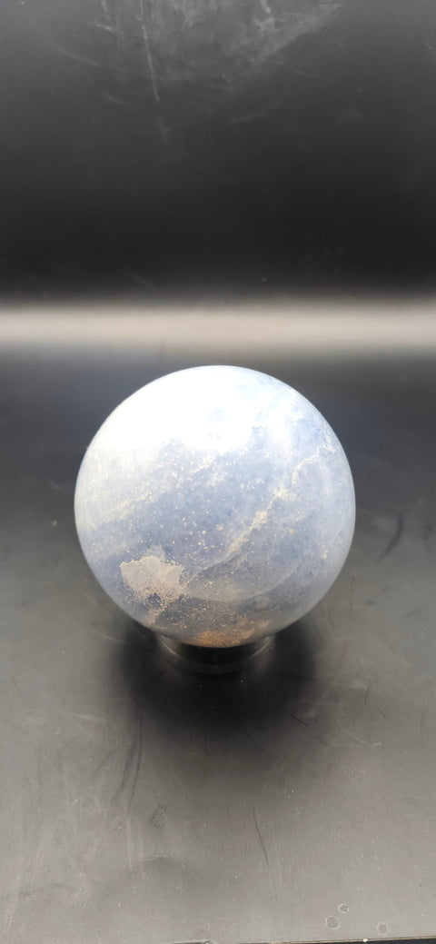 Blue calcite sphere. 62mm, 2.44 inches, 12 ounces