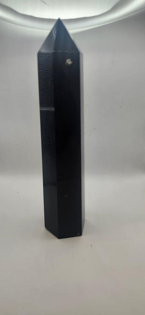 Black agate tower, 1.6 pounds, 8.5 inches tall