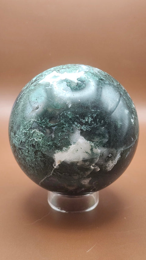 Moss agate sphere. 75mm, 2.96 inches, 1.4 pounds!