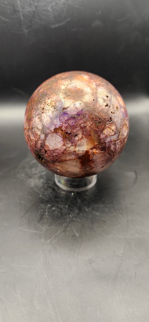 Ferruginous quartz sphere. 68.2mm, 2.68 inches, 15 ounces