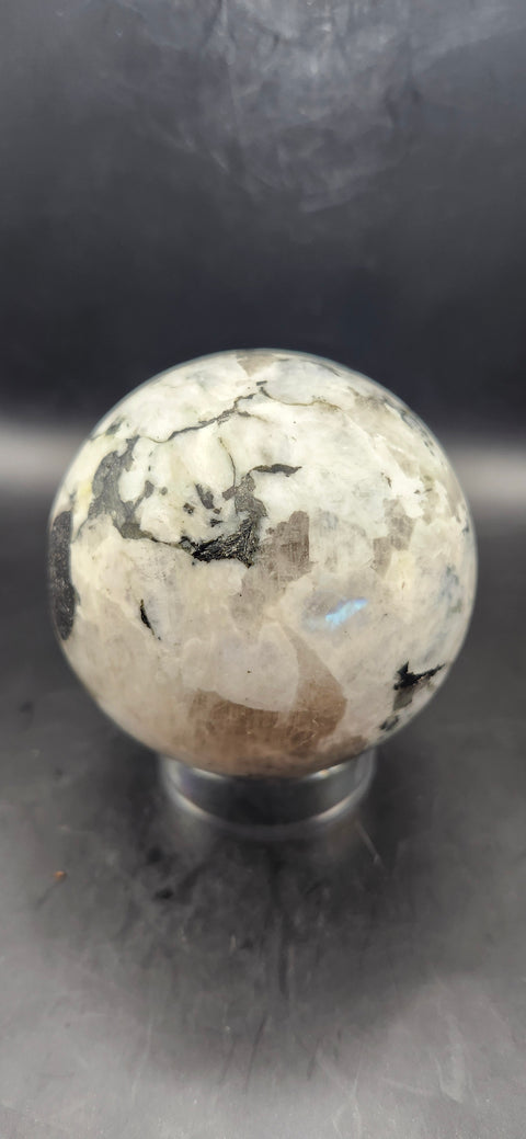 Rainbow moonstone sphere! 73.9mm, 2.9 inches, 1.4 pounds
