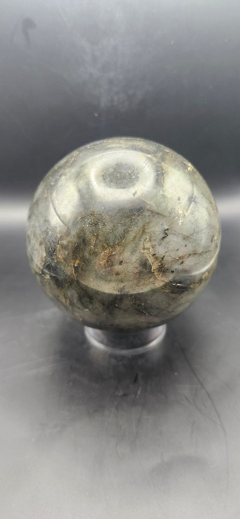 Large labradorite sphere. 88.5mm, 3.48 inches, 2.4 pounds!