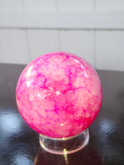 Pink crackle quartz sphere! 71mm, 2.8 inches, 1.2 pounds