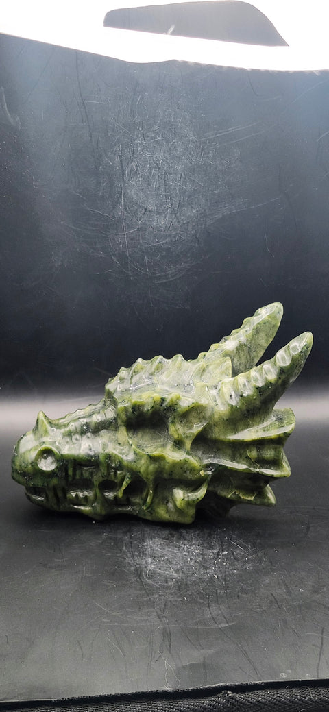 Nephrite dragon skull! 1.10 pounds, 4.5 inch head, 6 inch nose to horn