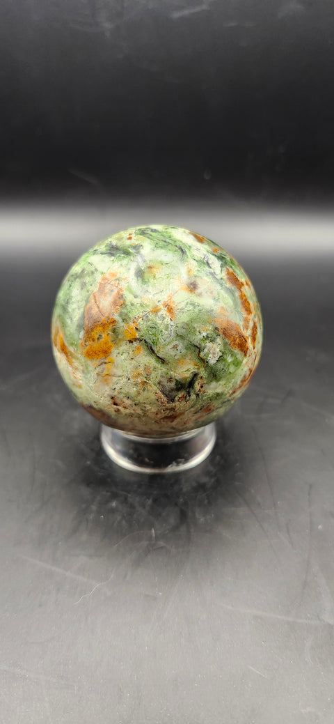 Olive opal sphere. 52mm, 2.04 inches, 6.2 ounces