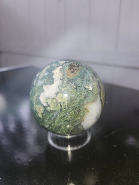 Moss agate sphere! 15 ounces, 68.7mm, 2.70 inches
