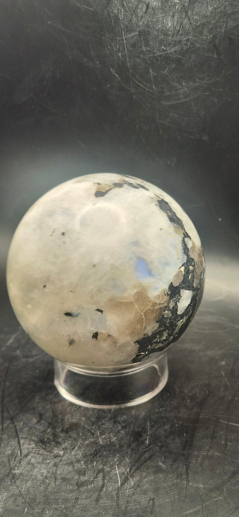 Rainbow moonstone sphere! 72.9mm, 2.8 inches, 1.3 pounds