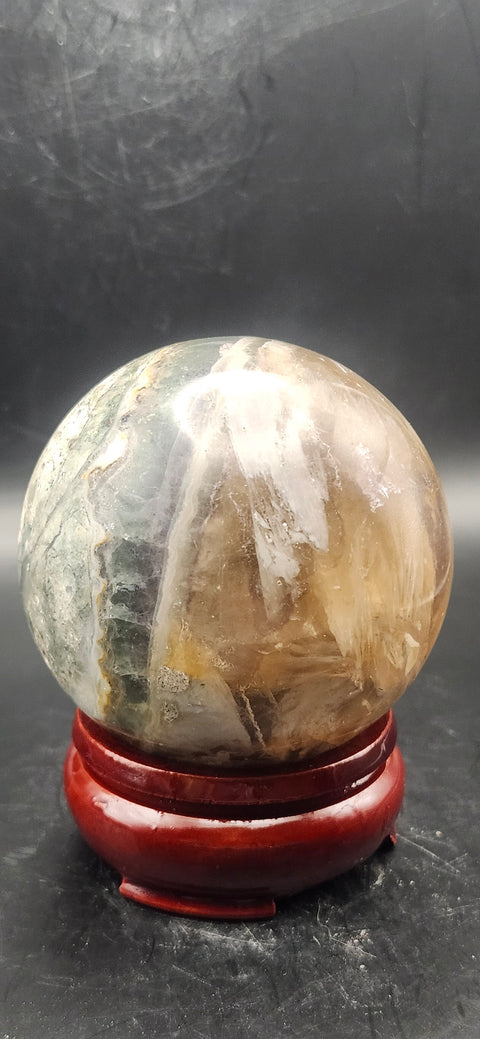 Florite/ ferruginous quartz sphere!! 15.7 ounces, 65.6mm, 2.5 inches