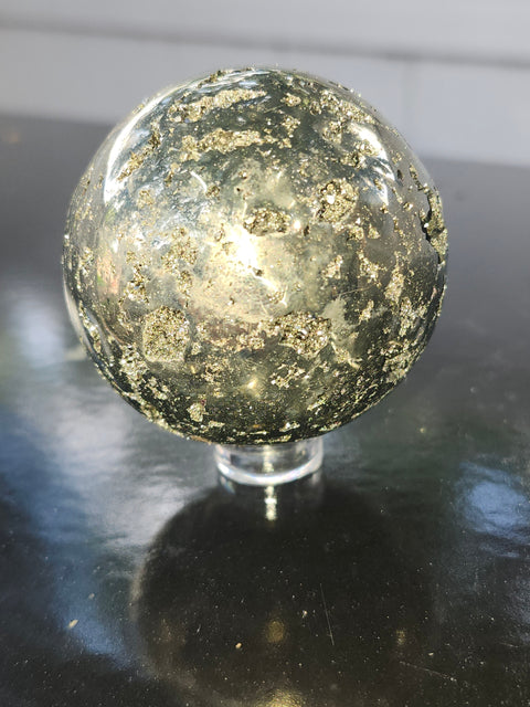 Pyrite sphere! 52.9mm, 2.08 inches, 11.1 ounces