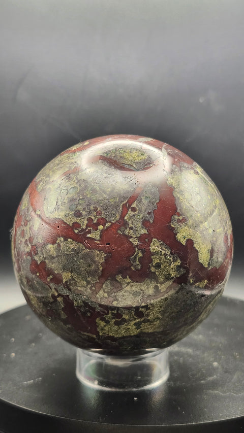 Dragon bloodstone sphere 73.2mm, 2.87 inches, 1.5 pounds