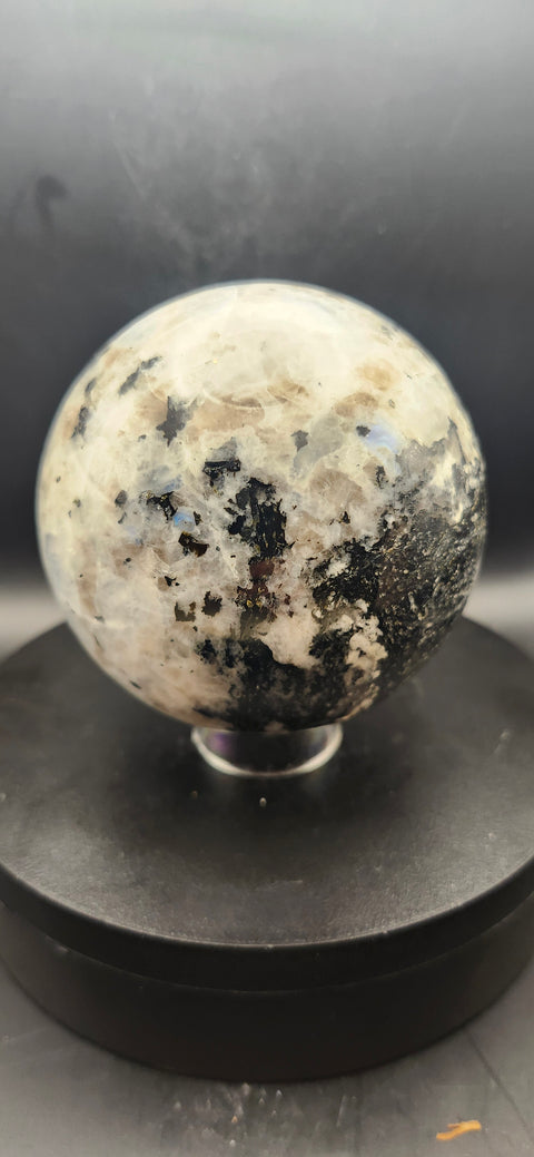 Rainbow moonstone sphere! 83mm, 3.26 inches, 1.14 pounds