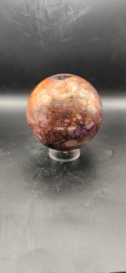 Ferruginous quartz sphere. 68.2mm, 2.68 inches, 15 ounces