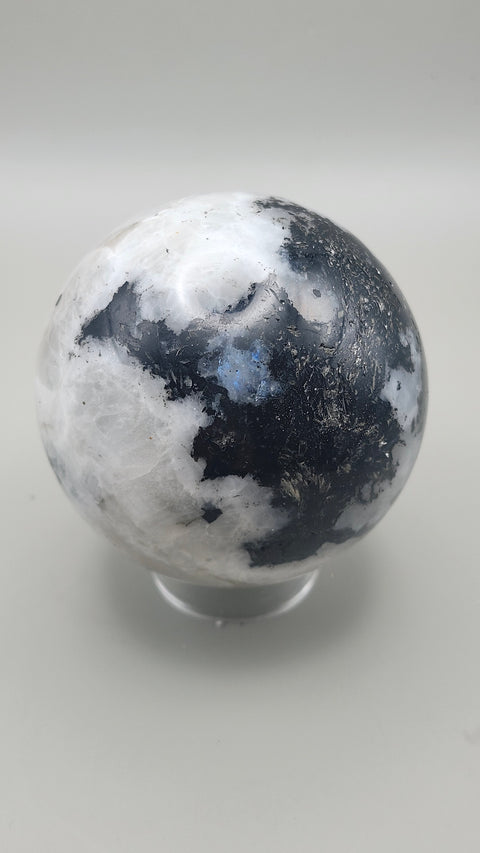 Rainbow moonstone sphere 65.2 mm, 2.56 inches, 13.4 ounces