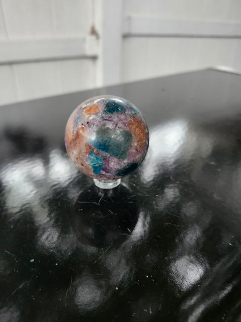 4 to 5 ounce Blue apatite, lepidolite, Sunstone sphere 56.2 mm, 2.21 inches