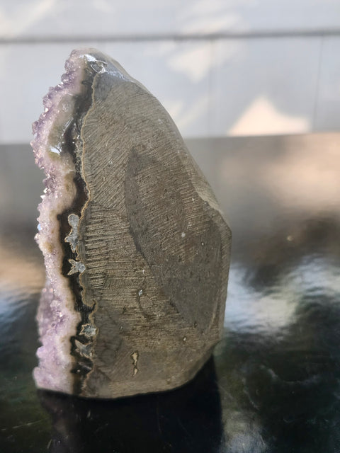 Amethyst cut base free form! 14.7 ounces, 3.6 inches tall, 2.6 wide