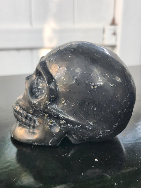 Shungite skull! 1.3 pounds, 3.9 inches wide, 2.9 tall, 2.4 wide