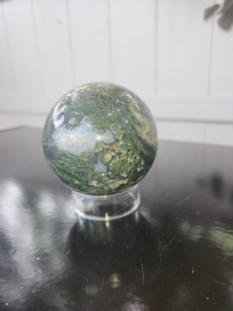 Moss agate sphere! 15 ounces, 68.7mm, 2.70 inches