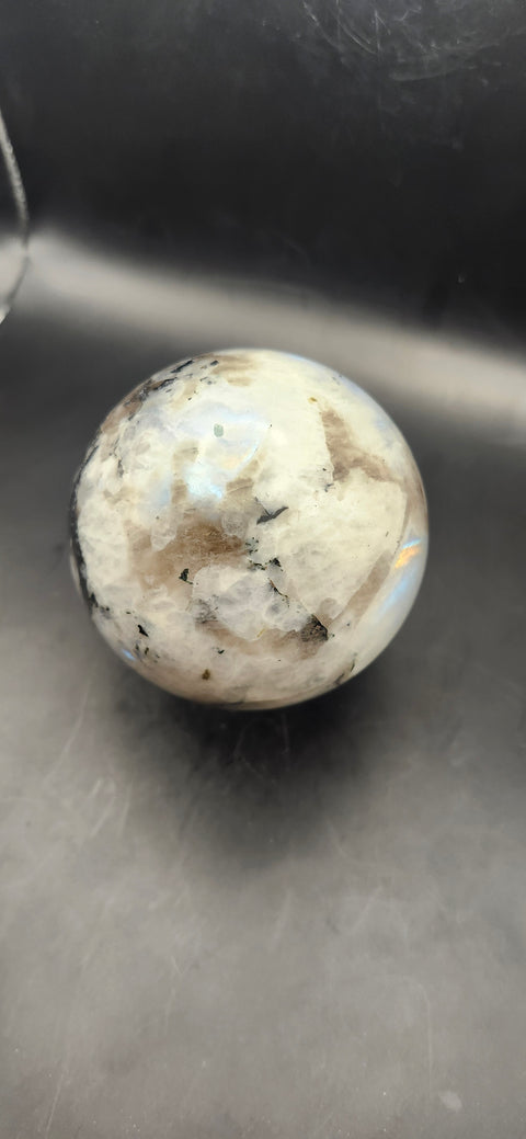 Rainbow moonstone sphere! 73mm, 2.8 inches, 1.3 pounds