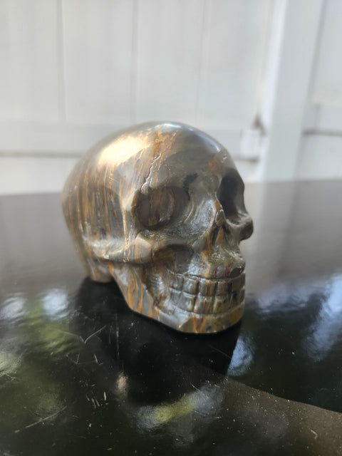 Green jasper skull, 1.4 pounds, 4 inches long, 3 inches tall, 3 inches wide