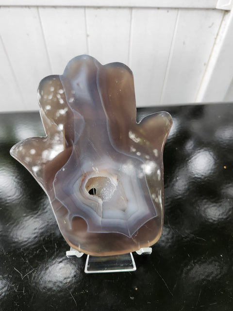 Druzy agate Hamsa hand carving! 11 ounces, 5.5 inches