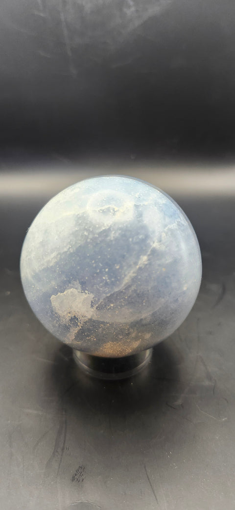 Blue calcite sphere. 62mm, 2.44 inches, 12 ounces