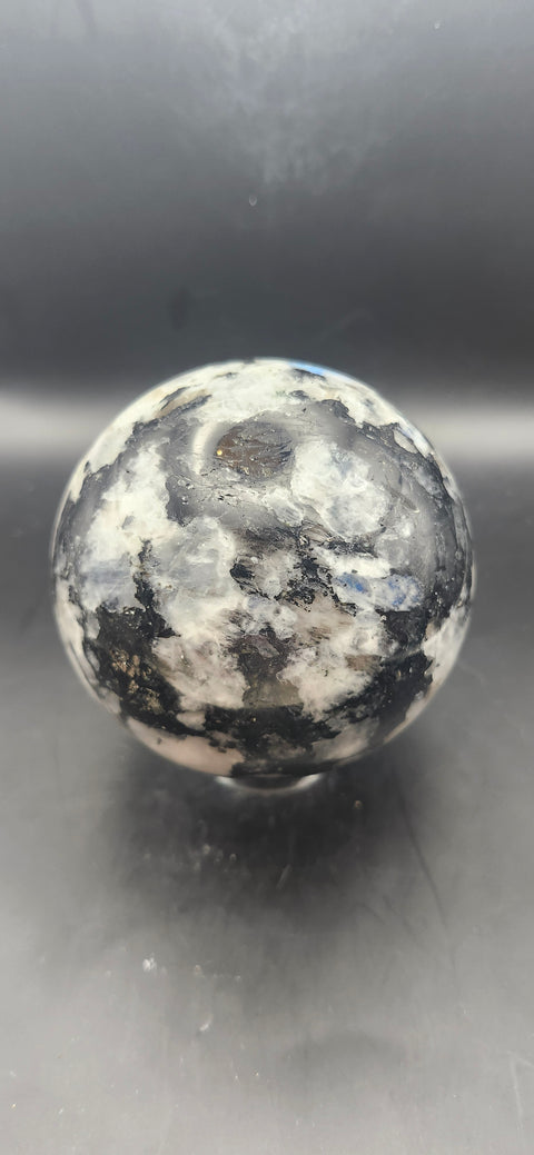 Rainbow moonstone sphere! 82mm, 3.22 inches, 1.12 pounds