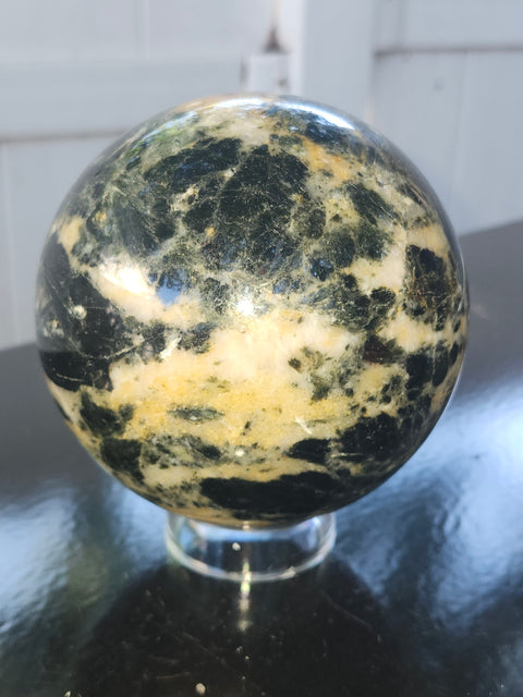 Mega Green sodalite sphere! 98.9mm, 3.89 inches, 3.8 pounds