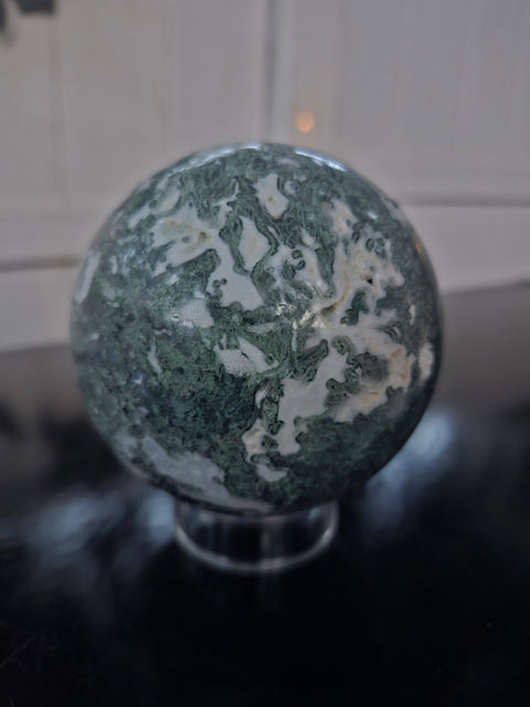 1.12 pound, 84.9mm, 3.34 inch moss agate sphere