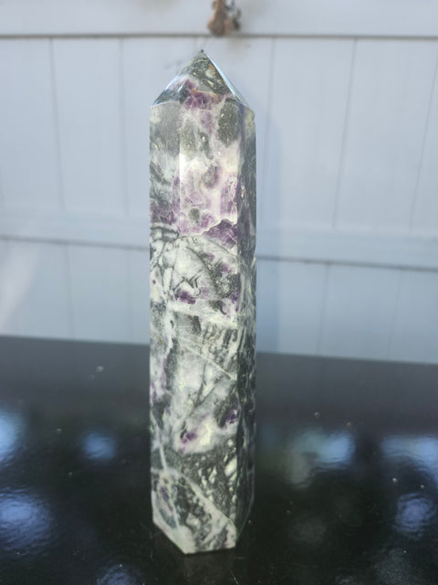 Opalized fluorite tower! 1.8 pounds, 8 inches tall