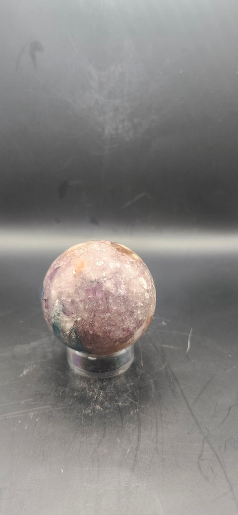 Blue apatite, lepidolite, Sunstone sphere. 49.9mm, 1.96 inches 5.3 ounces
