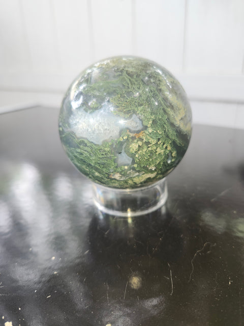 Moss agate sphere! 15 ounces, 68.7mm, 2.70 inches