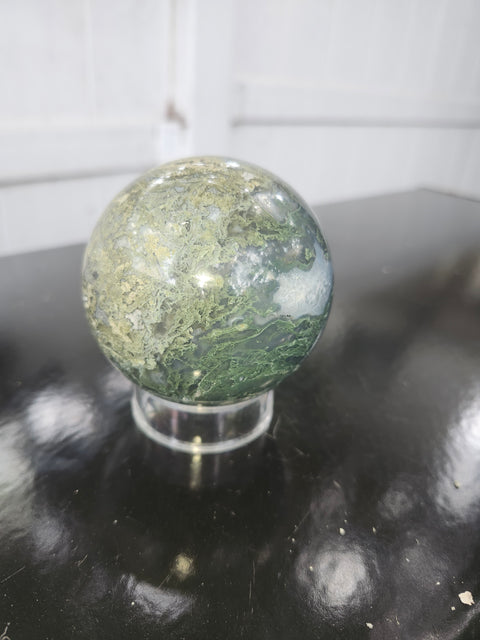 Moss agate sphere! 15 ounces, 68.7mm, 2.70 inches