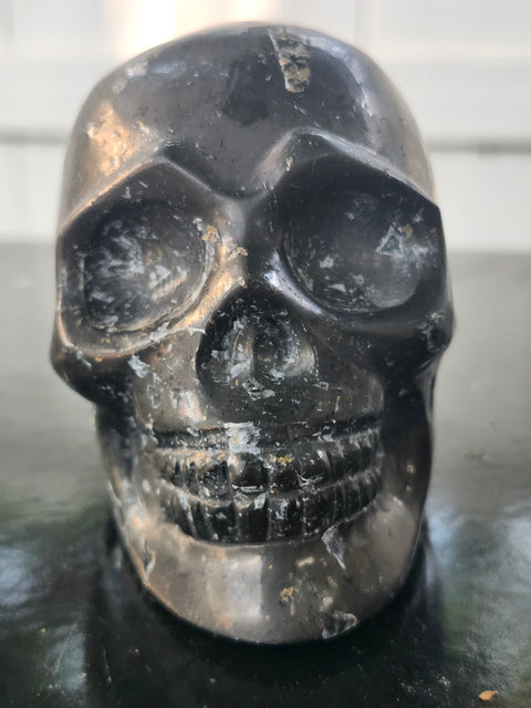 Shungite skull! 1.3 pounds, 3.9 inches wide, 2.9 tall, 2.4 wide